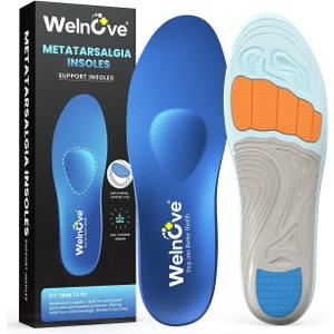 Welnove Arch Support Inserts with Metatarsal Pads, Metatarsal Insoles for Metatarsalgia, Mortons Neuroma Relief,Ball of Foot Pain, Plantar Fasciitis Insoles for Women&Men for Standing All Day-M
