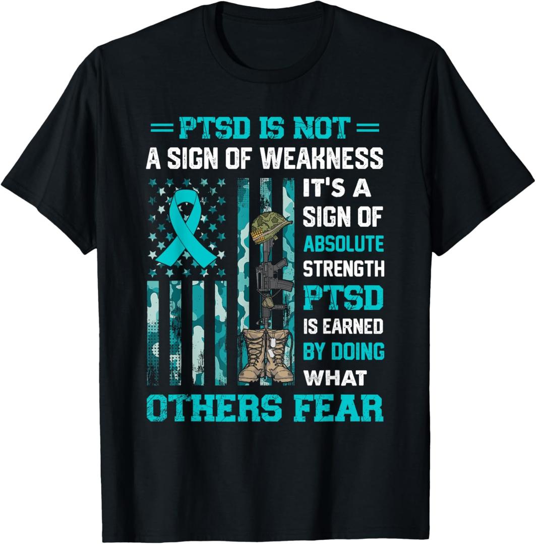 PTSD Is Not A Sign Of Weakness Awareness Veteran Camo T-Shirt, Size: Large
