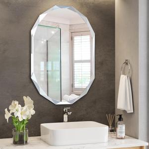 Silver Wall Mirror-Beveled Edge Frameless Mirror for Bathroom, Vanity, Bedroom, Rectangle Mirrors (24 x 36 inch)