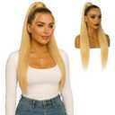 SER MULHER Long Straight Hair Extension With Cord | MARILIA Ponytail Easy Application With Clip | 100% Natural Appearance 27.5" Heat Resistant Fiber (Platinum Blonde)