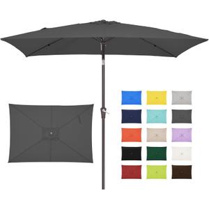 JEAREY 6.5x10 ft Rectangular Patio Umbrellas Outdoor Market Umbrella with Push Button Tilt and Crank, Table Umbrella 6 Sturdy Ribs UV Protection Waterproof for Pool Garden Backyard Deck, Gray