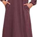 Womens Cotton Long Sleeve Nightgowns Soft Ladies Sleep Shirts Button V Neck Full Length Night Shirts Sleepwear with Pockets (Red, XL)