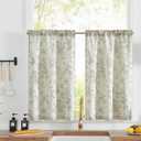 jinchan Floral Linen Tier Curtains Floral Sage on Beige Cafe Curtains 36 Inch Length Kitchen Living Room Bedroom Bathroom Farmhouse Rustic Country Rod Pocket, 26"W x 36"L (Pack of 2)