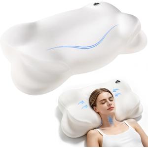 Mellow Cloud Pillow (2026 Upgraded) Ergonomic Cervical Support Pillow, Dual-Sided Firmness for Neck Alignment, Breathable Memory Foam with Washable Cover for Side/Back Sleepers, Queen Size