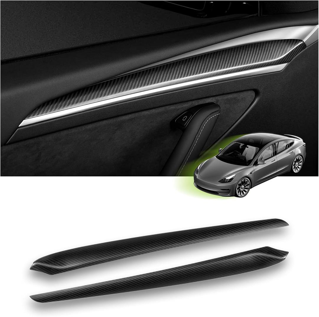 Real Carbon Fiber Front Door Trim Panel Caps 2PCS Compatible with 2021-2023 Tesla Model 3&Y,3K Toray Dry Carbon Fiber Interior Decoration Compatible with Tesla Model 3&Y(Matte Carbon Fiber)