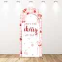 AIBIIN 6ft Cherry Coquette Arch Backdrop Cover for Girls, Pink Bow She's The Cherry on Top Baby Shower Arch Covers, 2-Sided Round Top Chiara Cherry Theme Coquette Arch Decorations for Bridal Shower