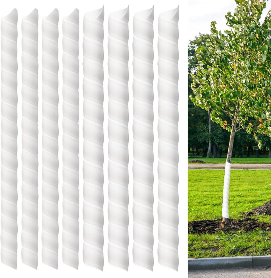 8 Pcs Tree Trunk Protector-2 Size Plastic Spiral Tree Guard Tree Trunk Protector Wrap Tree Bark Protector Tube Tree Wraps to Protect Bark Tree Saplings from Deer Cats Rodents Rabbit Mowers (White)