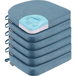 Nordjager Dining Chair Cushions Set of 6 Memory Foam Chair Cushion, Comfortable Dining Chair Pad Removable Slip Resistant Kitchen Chair Seat Cushion (6 Piece, Blue) (6 Count (Pack of 1))
