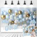 7x5ft First Birthday Backdrop for Boy - Blue Gold White Balloon 1st Birthday Photography Background for Baby Shower Cake Smash Banner Photo Studio Props