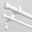 White Double Curtain Rod, 36 to 72 Inch Dual Curtain Rods with Aluminium Modern End Cap Finials, 1 Inch Adjustable Heavy Duty Window Treatment Rods, Telescopic Metal Double Drapery Pole Set