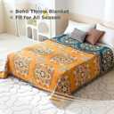 Boho Throw Blanket for Bed 100% Cotton Soft Lightweight Quilt Floral Embroidery Home Decor Spring Breathable Bed Blanket,80"x90" All Season Reversible Yellow Blankets for Sofa Couch Chair