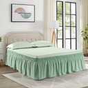 Light Sage Green Wrap Around Bed Skirt for Full/Queen Beds 18" Drop,Bed Skirt Adjustable Elastic Dust Ruffles Easy Fit Wrinkle & Fade Resistant Luxurious Fabric Machine Washable