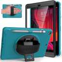 BATYUE Case for iPad 7th/8th/9th Gen 2019/2020/2021: Professional Shockproof 10.2" Cover with Screen Protector, Pencil Holder, 360 Rotating Hand Strap/Stand  Easy-Grip, Lake Blue