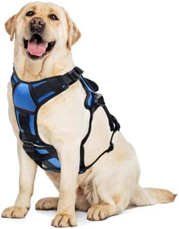 AUROTH Escape Proof Dog Harness - No Pull with Lift Handle, Soft Padded Reflective Adjustable Vest, Large for Walking, Hiking, Training (L(Neck:19.5''-29.5",chest:25.8"-37"), Blue)