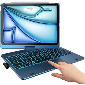 typecase Touch Keyboard Case for iPad Air 11-inch(M4/M3/M2, 2026/2025/2024) & iPad Pro 11(4th/3rd/2nd/1st Gen),Multi-Touch Trackpad,11-Color Backlight,360Rotatable for iPad Air 5/4th Gen,Pacific Blue