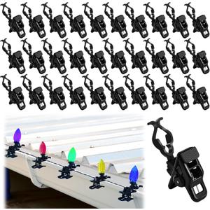 Feoang 30PCS Christmas Lights Spring Clips C7 C9 Universal Holiday Light Clips for Outside String Lights Gutter&Shingle Light Clips Spring Loaded Outdoor Holiday Light Hooks for Holiday Decorations
