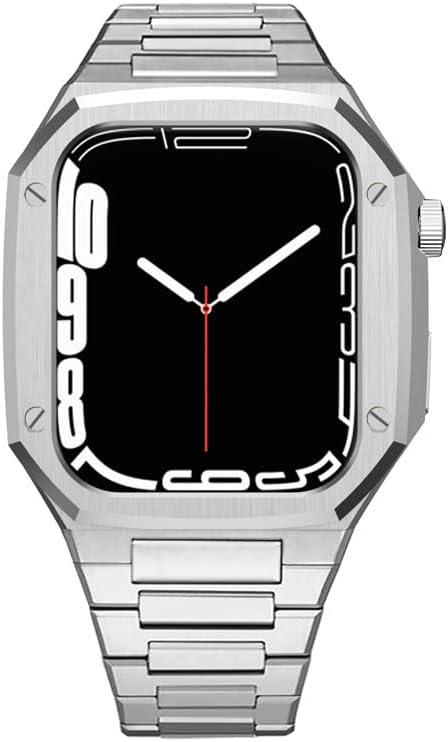 316L Stainless Steel Luxury Rugged Metal Case Band For Apple Watch Band 41mm 44mm 45mm Protective Case Cover for iWatch Series 9 8 7 41mm 45mm and Series SE3 SE2 6 5 4 SE 44mm Mod Kit (silver)