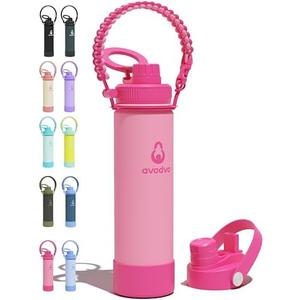 avodvo Insulated Water Bottle with Strap, 20 oz Water Bottle with Magnetic Lid & 2-in-1 Straw and Spout Lid, Stainless Steel Water Bottles with Straw for Gym, Hiking, Travel, BPA-Free, Pink