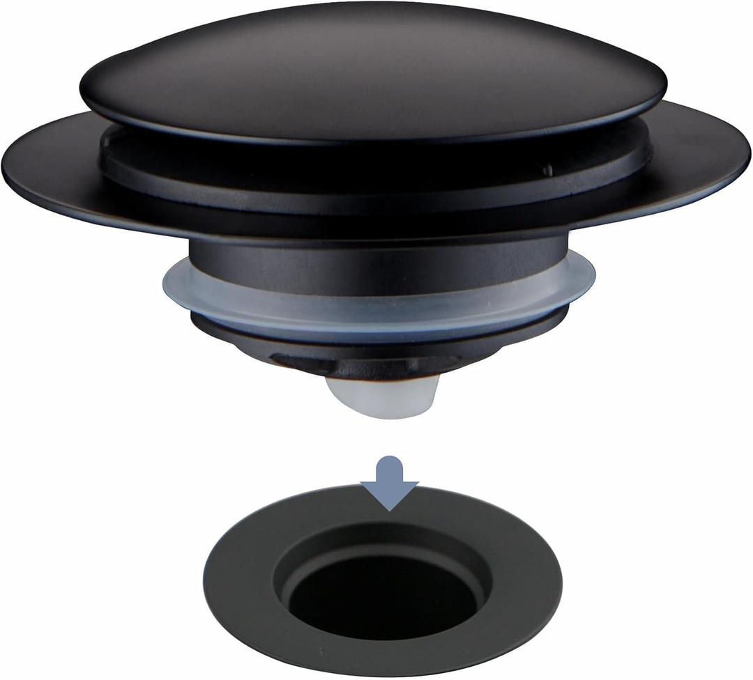 Matte Black Tub Drain Stopper, Hidrop Pop Up Universal Tub Dain Tip Toe Bathtub Drain Stopper, Fit 1.375 to 1.5 Inches, Replaces Lift and Turn, Tip-Toe and Trip Lever Drains for Tub, EZ Installation