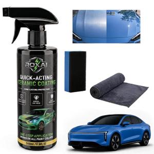 ROXAI Car Coating Spray, 17.6 oz Hydrophobic Ceramic Spray Wax for Paint Protection, Quick Detailer Waterless Wash & Sealant, Adds Gloss & Smoothness, Long-Lasting Shine for Cars, Trucks, SUVs (EXP 03/29/29)