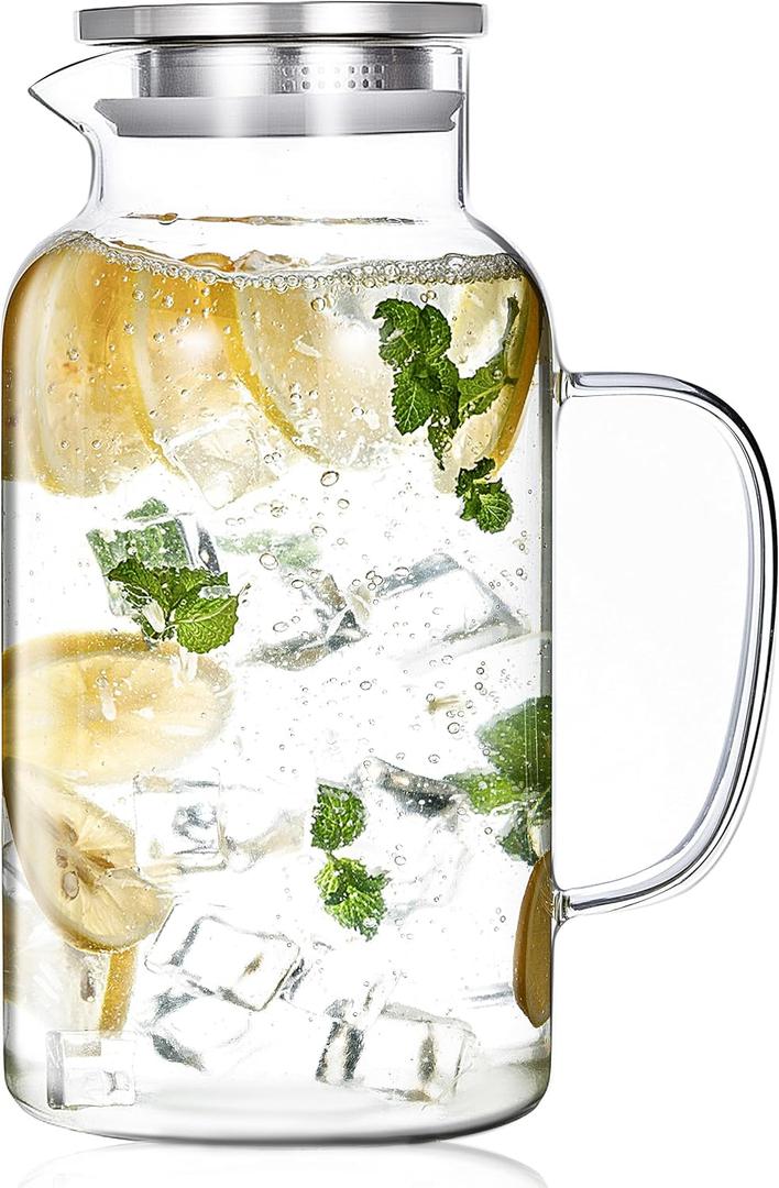 Hannadepot Glass Pitcher, 1 Gallon/3.8L Glass Water Pitcher with Lid and Spout, Heat/Cold Resistant Borosilicate Glass Water Carafe for Coffee, Juice and Homemade Beverage (EXP 12/31/36)
