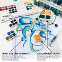 GenCrafts Watercolor Paint Palette 48 Premium Colors with Paper Pad - 2 Refillable Brush Pens - 15 Sheets of Water Color Paper