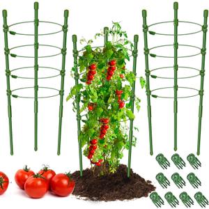 Legigo 3 Pack 24 Inch Plant Support Cages Tomato Cage for Garden- Plant Cages Adjustable Rings, Tomato Plant Support Stakes Trellis for Pots, Peppers, Cucumbers and Flowers with 10 Plant Clips