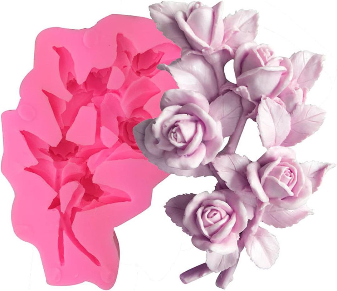 3D Flowers Silicone Fondant Molds Rose Cake Chocolate Moulds Dried Flower Jewelry Decorative Mould Resin Epoxy Clay Molds Pastry Baking Tools, Rose Bouquet