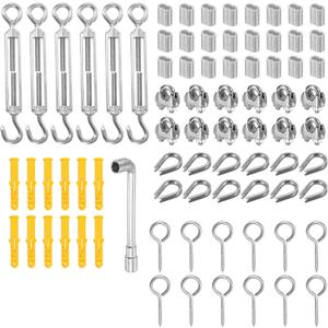 PATIKIL 6 x M5 Turnbuckle Tension with Eye & Hook, 12 x M3 Wire Rope Cable Clips, 12 x M3 Thimble, 24 x Crimping Sleeves, 1/8 Inch Stainless Steel Kit for Garden Outdoor