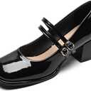 Stunner Women's Chunky Low Block Heels Dress Pumps Comfortable Closed Square Toe Mary Jane Pumps Black 40(8)