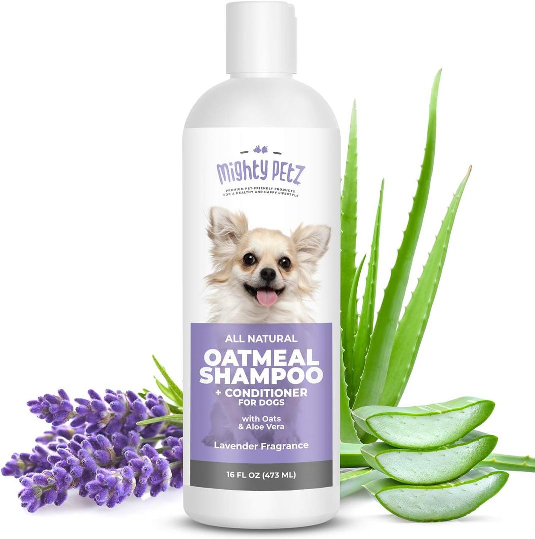 Mighty Petz 2-in-1 Oatmeal Dog Shampoo and Conditioner  16 oz Natural Support for Allergies, Itchy Sensitive Skin. Moisturizing & pH Balanced for Dogs with Oatmeal and Aloe Vera