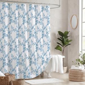 Blue Floral Shower Curtain, Cotton Linen Cottage core Shower Curtains for Bathroom (72"W x 72"L (Pack of 1))