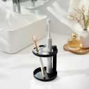 Metal Toothbrush Holder Stand for Bathroom: Stainless Steel Ventilated Organizer with Slots for Electric Toothbrushes, Toothpaste, Razors & Small Comb, Unique Footprint Base Design, Black