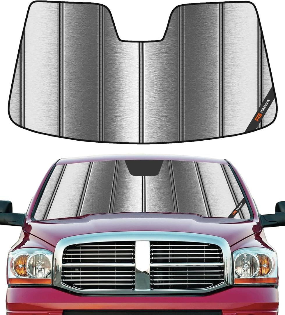 Pigenius Windshield Sunshade for Dodge Ram 1500 2002-2008 Custom Front Window Shade - Metallic