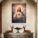 Sacred Heart of Jesus Wall Art Picture Divine Mercy Picture Canvas Wall Decor Christian Religious Christ Jesus Portrait Poster Prints Artwork for Living Room Bedroom Room Office Home Decoration, 16x24