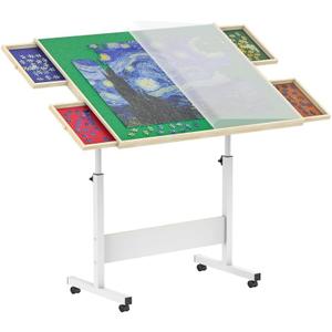 Wooden Puzzle Table with Cover and Drawers 1500 Piece Puzzle Board with 360 Rotating Wheels | Lightweight & Portable Jigsaw Puzzle Organizer for Adults and Kids, 34.7 x 26.6, Puzzle Board with Legs