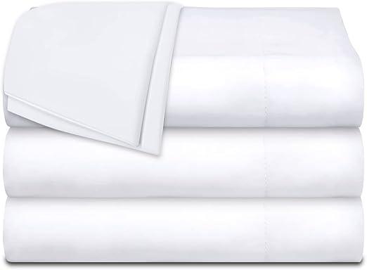 White Classic Twin Flat Sheets 3Pack, White Cotton Flat Bed Sheet 66x104 Inches, 180 Thread Count Hospital Bed Sheets