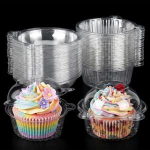 VGOODALL 120PCS Individual Cupcake Containers, 4.3 X 3.2 Inches Plastic Cupcake Holders With Lid for Wedding Baby Shower Birthday Party Supply