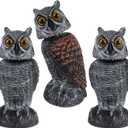 Hausse 3 Pack Bird Scarecrow Fake Owl Decoy Sculpture, Rotating Head Plastic Owl Bird Deterrents, 10.6 Inch Height Nature Enemy Horned Pest Repellent for Outdoor Garden Yard (Black)