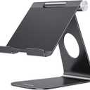 OMOTON Tablet Stand Holder Adjustable, T1 Desktop Aluminum Tablet Dock Cradle Compatible with iPad Air/Mini/Pro 11/12.9, iPad 10.2/9.7, Samsung Tab and More, Black