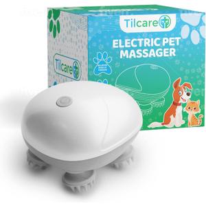 Tilcare Handheld Pet Massager for Dogs and Cats Electric Cat and Dog Massage Tool - Head and Back Scratcher for Relieving Tension, Tight Muscles and Stiffness with Four Rotating Massage Heads