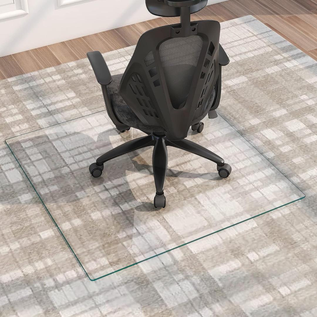 NeuType Glass Chair Mat, Tempered Glass Office Chair Mat for Carpet or Hardwood Floor - Effortless Rolling, Easy to Clean, Best for Your Home or Office Floor, 42" by 42" - 1/4" Thickness, Transparent