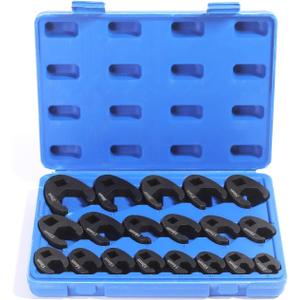 Yonligonju 19PC Crowfoot Flare Nut Wrench Set, Large & Small Metric, Fits 8 to 32 mm Flare Nuts, Works with 3/8" and 1/2" Drives Ratchets Extenders for Nut Removal