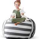 Creative QT Stuff n Sit Extra Large 38 Bean Bag Storage Cover for Stuffed Animals & Toys, Giant Beanbag Chair for Kids Ages 3-14, Bedroom Organizer, Grey/White Striped