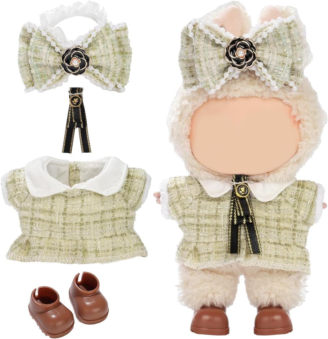 Cute Doll Clothes for Design Outfit Blind Mystery Box Accessories Mini Ropa Plush Stuff Hat Dress Overalls Pajamas Hoodie Green