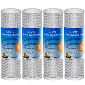 1 Micron 2.5" x 10" Whole House CTO Carbon Sediment Water Filter Cartridge Compatible with DuPont WFPFC8002, WFPFC9001, SCWH-5, WHCF-WHWC, FXWTC, CBC-10, RO Unit, Pack of 3