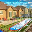23FT Lawn Water Slide with Dual Metal Frame & Independent Sprinkler System, Water Slide for Kids Backyard, Includes 2 Bodyboards, 6 Stakes, Air Pump, Outdoor Water Toy Summer Lawn Games
