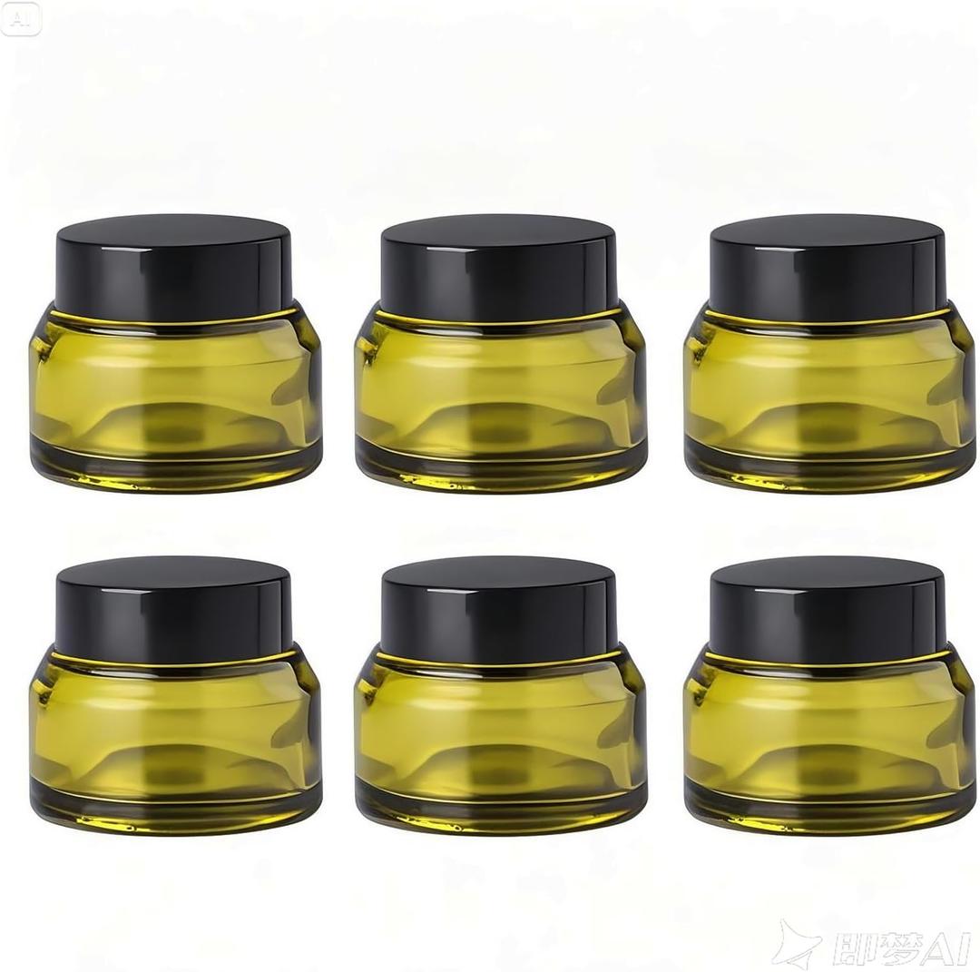 6Packs Refillable Green Cosmetic Glass Jars 1Oz/30ml with Lids Small Empty Makeup Jars Containers For Storing Cream, Gel, Shampoo, Foundation,Powder