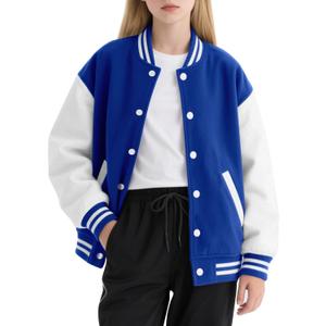 Yousie Girls Kids Varsity Jacket Fleece Lightweight Jacket with Pockets 7-14 Years (Blue)