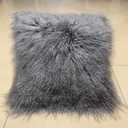 100% Real Mongolian Lamb Fur Cushion Cover/Pillowcase (Grey, 18x18inchs)